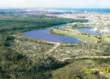 Bulldozers on the Pelican Links site undertaking pre-emptive clearing on 21 July 2004, taken by officers of the Caloundra City Council from a helicopter